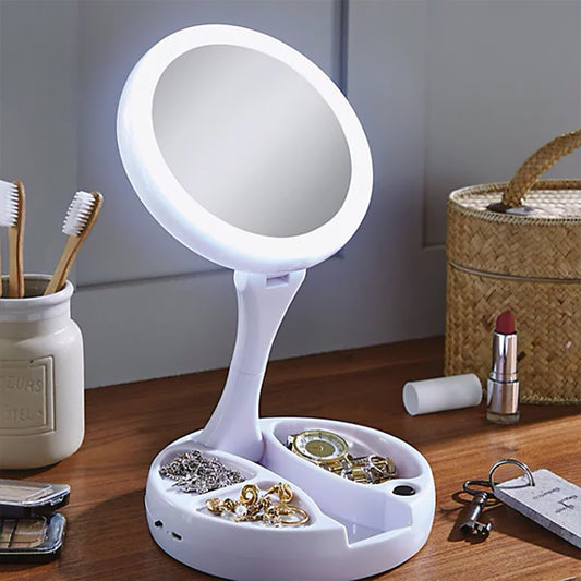 Foldaway Makeup Mirror Double Sided Rotation with LED Light