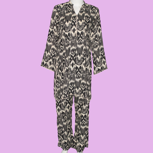 Collar with Piping design (2pcs Suit) Lawn