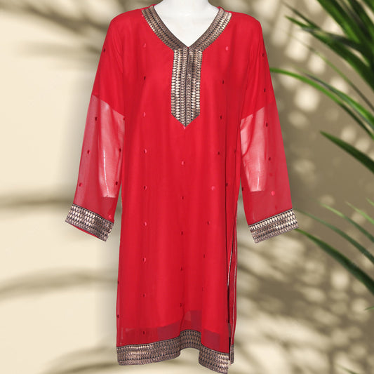 Kurti Patch & Piping design (0024) Chiffon Net