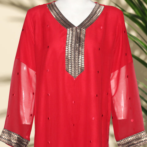 Kurti Patch & Piping design (0024) Chiffon Net