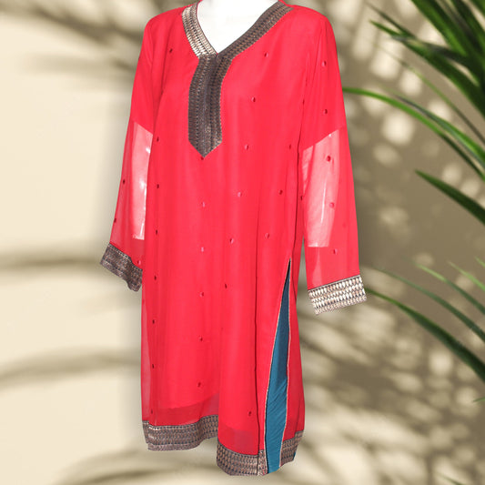 Kurti Patch & Piping design (0024) Chiffon Net