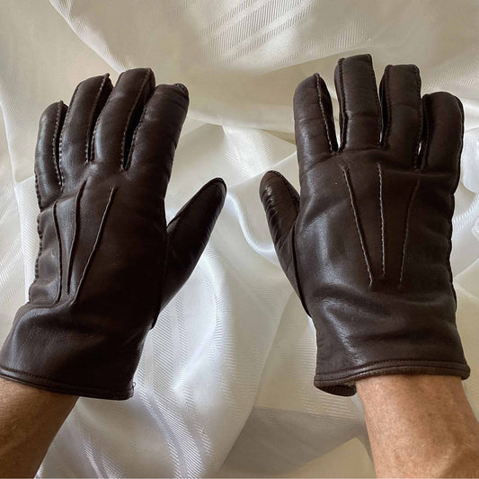 Vintage Men’s Leather Lined Gloves Dark Brown 1960s Style