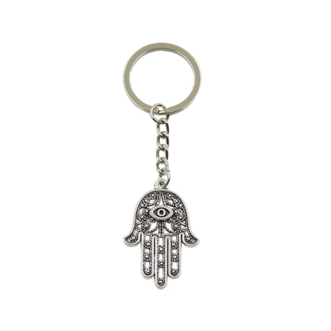 Hamsa Eye Silver Keychain