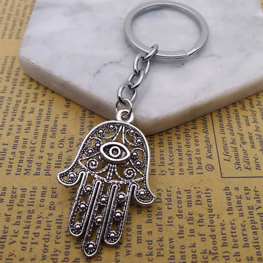 Hamsa Eye Silver Keychain