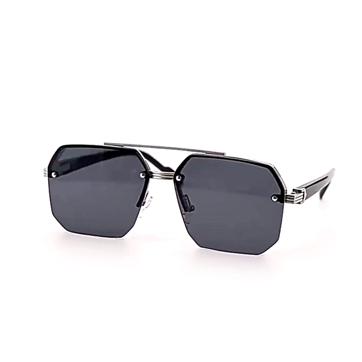 Semi-Rimless Hexagon Aluminum Bridge Trendy Sunglasses