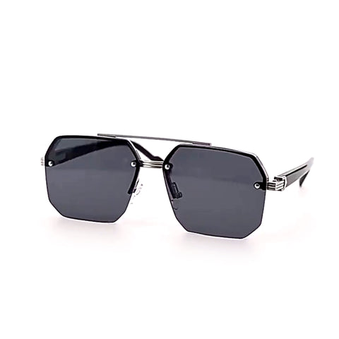 Semi-Rimless Hexagon Aluminum Bridge Trendy Sunglasses