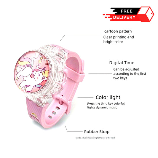 Unicorn Girls Revolve Flip Lights & Music Wristwatch