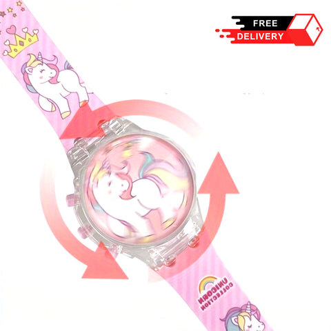 Unicorn Girls Revolve Flip Lights & Music Wristwatch
