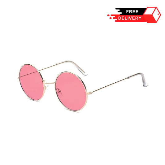 Retro Thin Golden Frame Light Pink Vintage Round Sunglass
