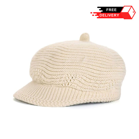 Women's Winter Warm Slouchy Cable Knit Beanie with Visor