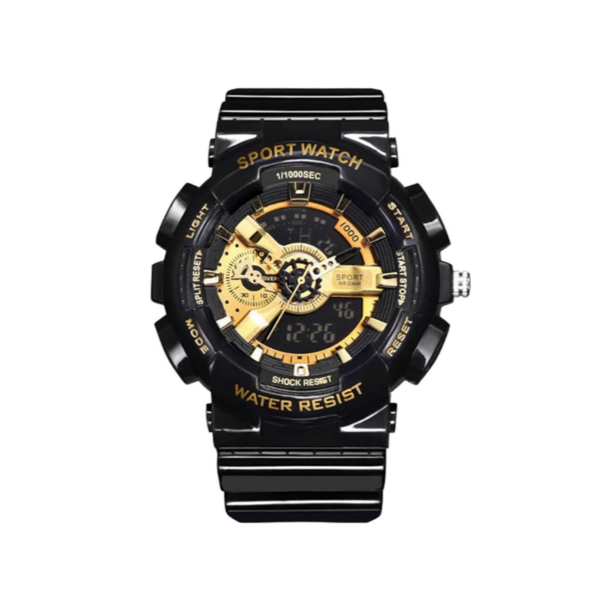 Bold Style Water Resist Sports Watch - Black & Gold