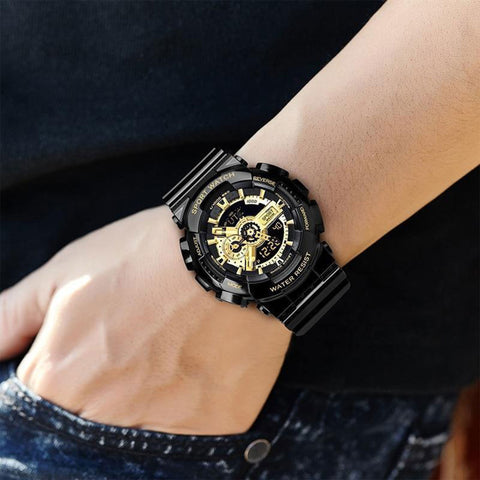 Bold Style Water Resist Sports Watch - Black & Gold