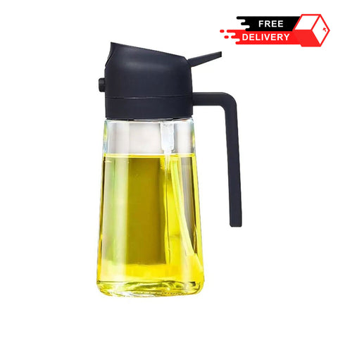 2-in-1 Oil Dispenser Glass Bottle Sprayer & Pourer with Flip-Top Lid
