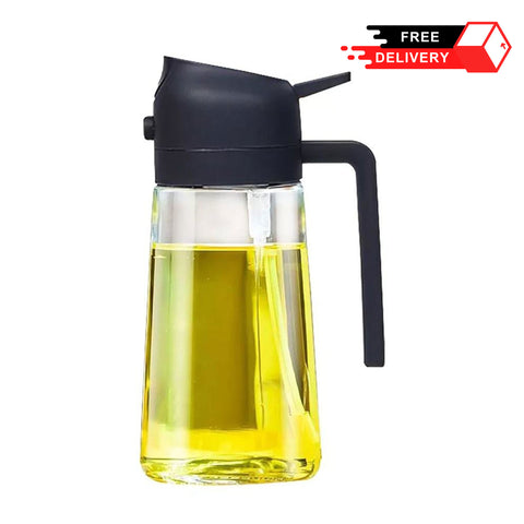 2-in-1 Oil Dispenser Glass Bottle Sprayer & Pourer with Flip-Top Lid