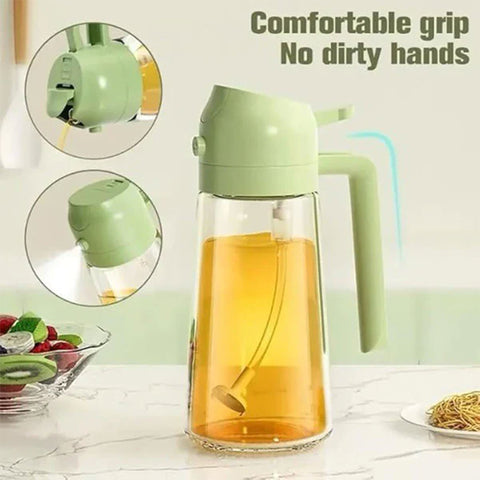 2-in-1 Oil Dispenser Glass Bottle Sprayer & Pourer with Flip-Top Lid