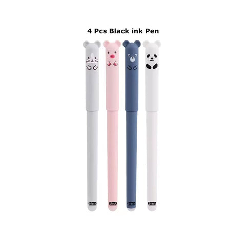 Eraser Gel Pens Set of 4 with Cute Cat Cartoon Characters