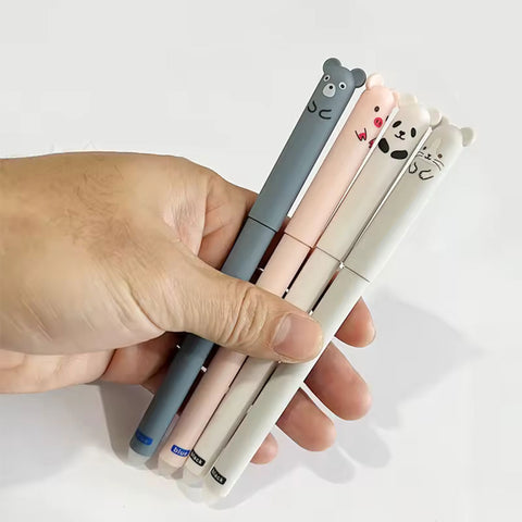 Eraser Gel Pens Set of 4 with Cute Cat Cartoon Characters