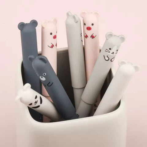 Eraser Gel Pens Set of 4 with Cute Cat Cartoon Characters