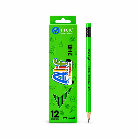 Tick Alif Green Triangular Pencil Box - 12 Pencils