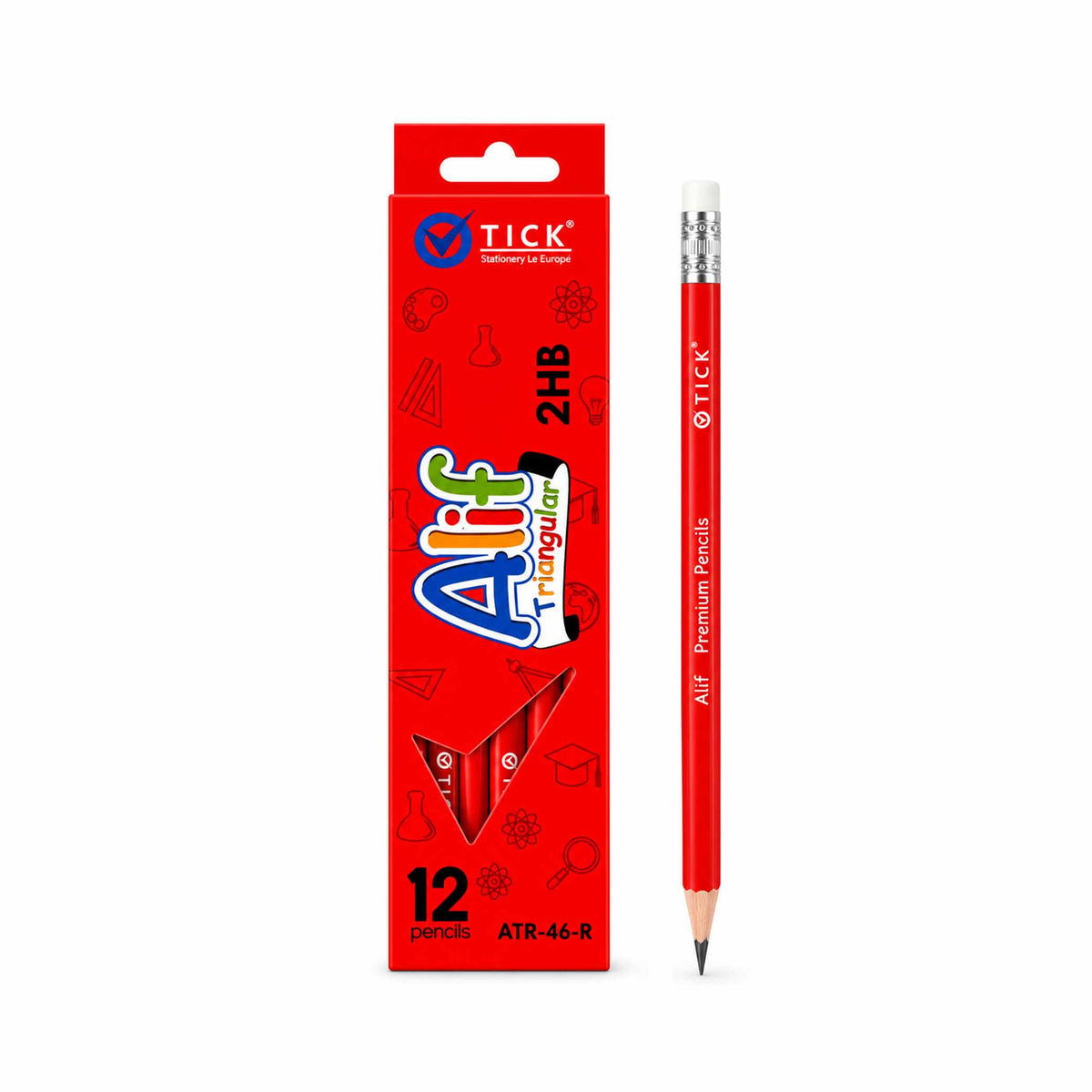 Tick Alif Red Triangular Pencil Box - 12 Pencils