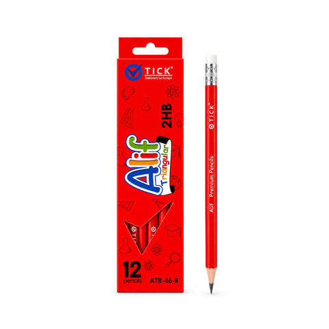 Tick Alif Red Triangular Pencil Box - 12 Pencils