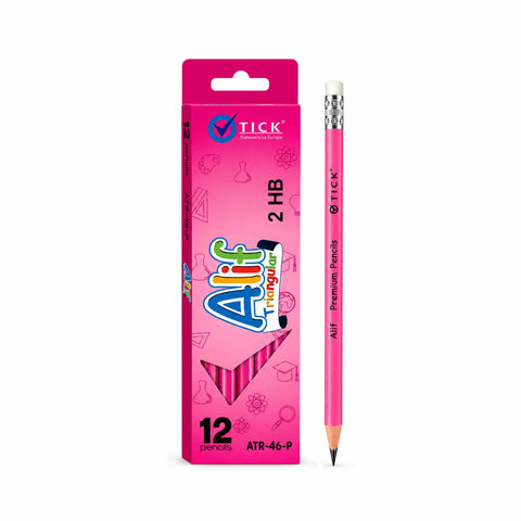 Tick Alif Pink Triangular Pencil Box - 12 Pencils