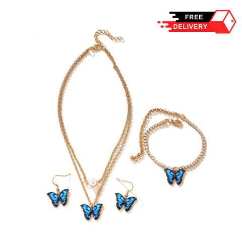 Fashion Jewelry Gift Set Butterfly Pendant Necklace, Pair of Earrings and Bracelet