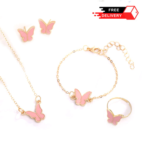 Fashion Jewelry Gift Set Butterfly Pendant, Clavicle Chain, Pair of Earrings, Ring and Bracelet