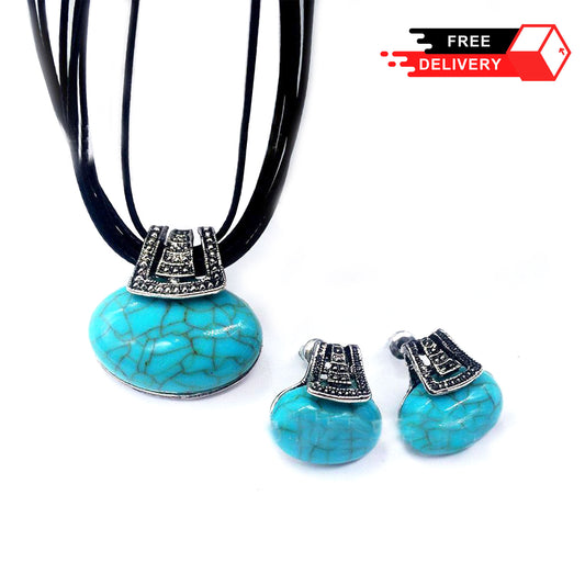 Fashion Jewelry Gift Set Silver Retro Earrings & Necklace