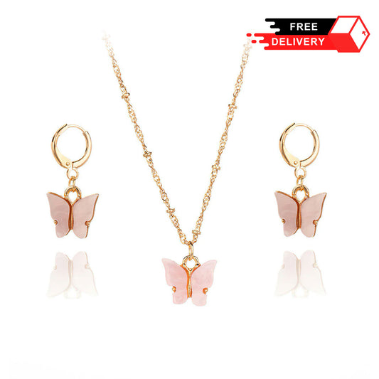Fashion Jewelry Gift Set Acrylic Butterfly Necklace and Earrings