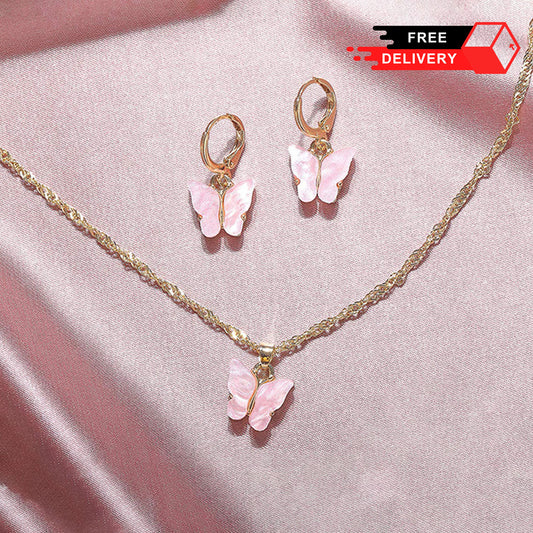 Fashion Jewelry Gift Set Acrylic Butterfly Necklace and Earrings