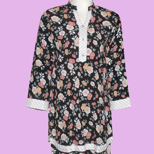 V Shaped Collar with Piping design (2Pcs Suit) Lawn