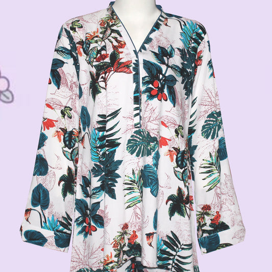 V Shaped Collar with Piping design (2Pcs Suit) lawn