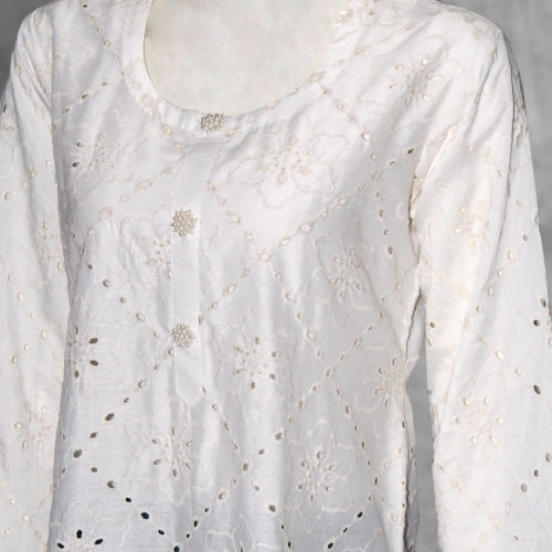 Kurti Chikankari Net (Off white)
