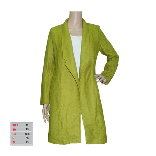 Female Fleece Long Length Woven Textured Henna Green Coat