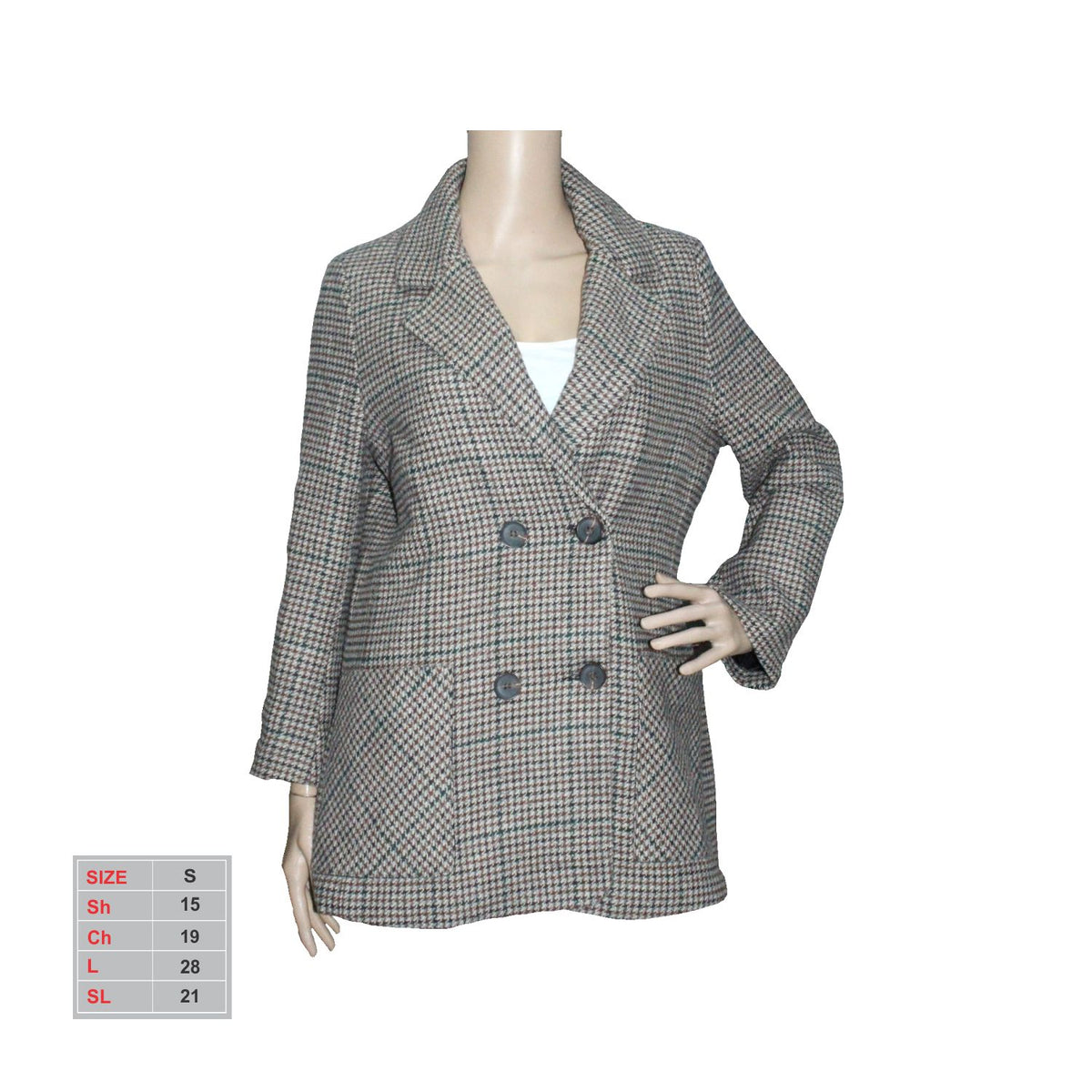 Female Fleece Medium Length Zigzag Checkered Textured Coat