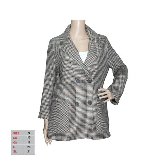 Female Fleece Medium Length Zigzag Checkered Textured Coat