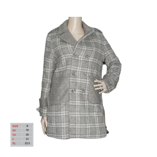 Female Fleece Medium Length Checkered Textured Coat