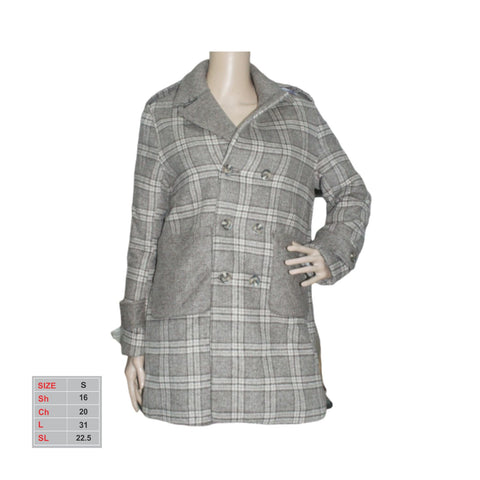 Female Fleece Medium Length Checkered Textured Coat