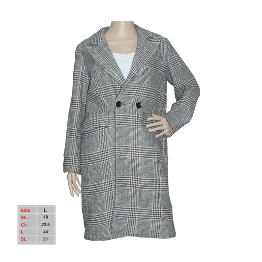 Female Fleece Long Length Checkered Textured Coat