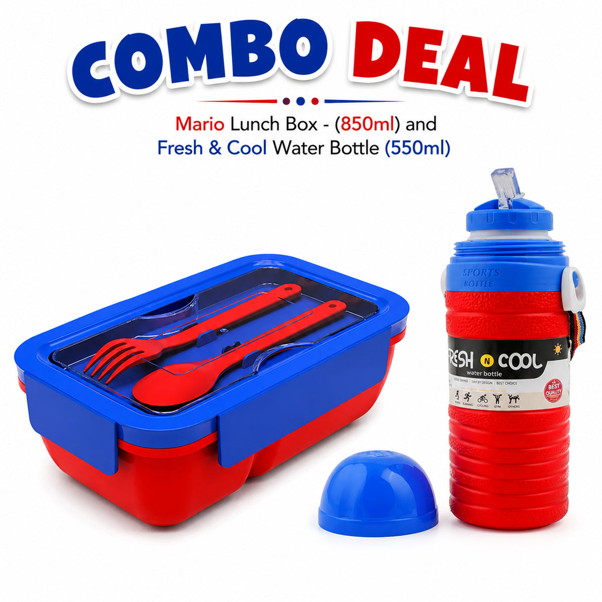 Combo Deal - Mario Lunch Box + Fresh & Cool Bottle