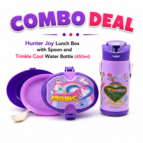Combo Deal - Hunter Joy Lunch Box with Spoon + Trinkle Cool Water Bottle - 450ml