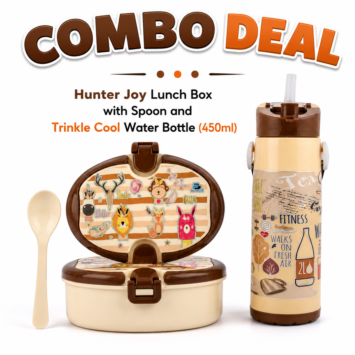 Combo Deal - Hunter Joy Lunch Box with Spoon + Trinkle Cool Water Bottle - 660ml
