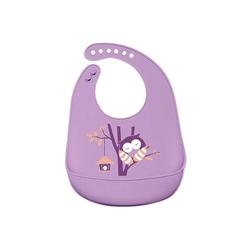 Silicone Bib Sleeping Owl Purple